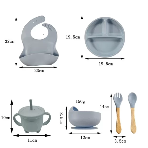 Set Baby Complementary Food Training Silicone Tableware 8pce - Image 3