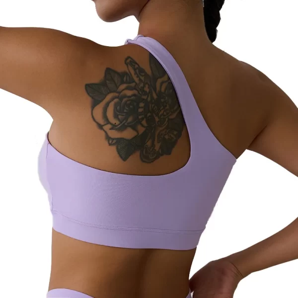 Solid Color one shoulder Women Fitness Sports Bra Top - Image 2